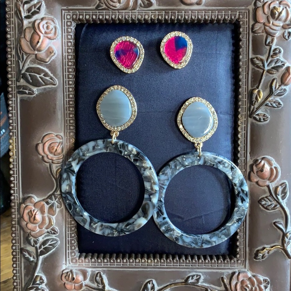 BaubleBar Earrings 2 Pair Resin Hoops Rhinestones